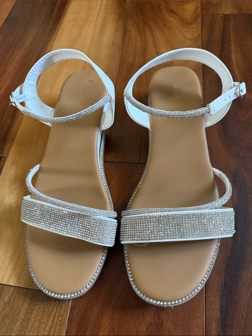 Crystal-Embellished White Ankle-Strap Sandals